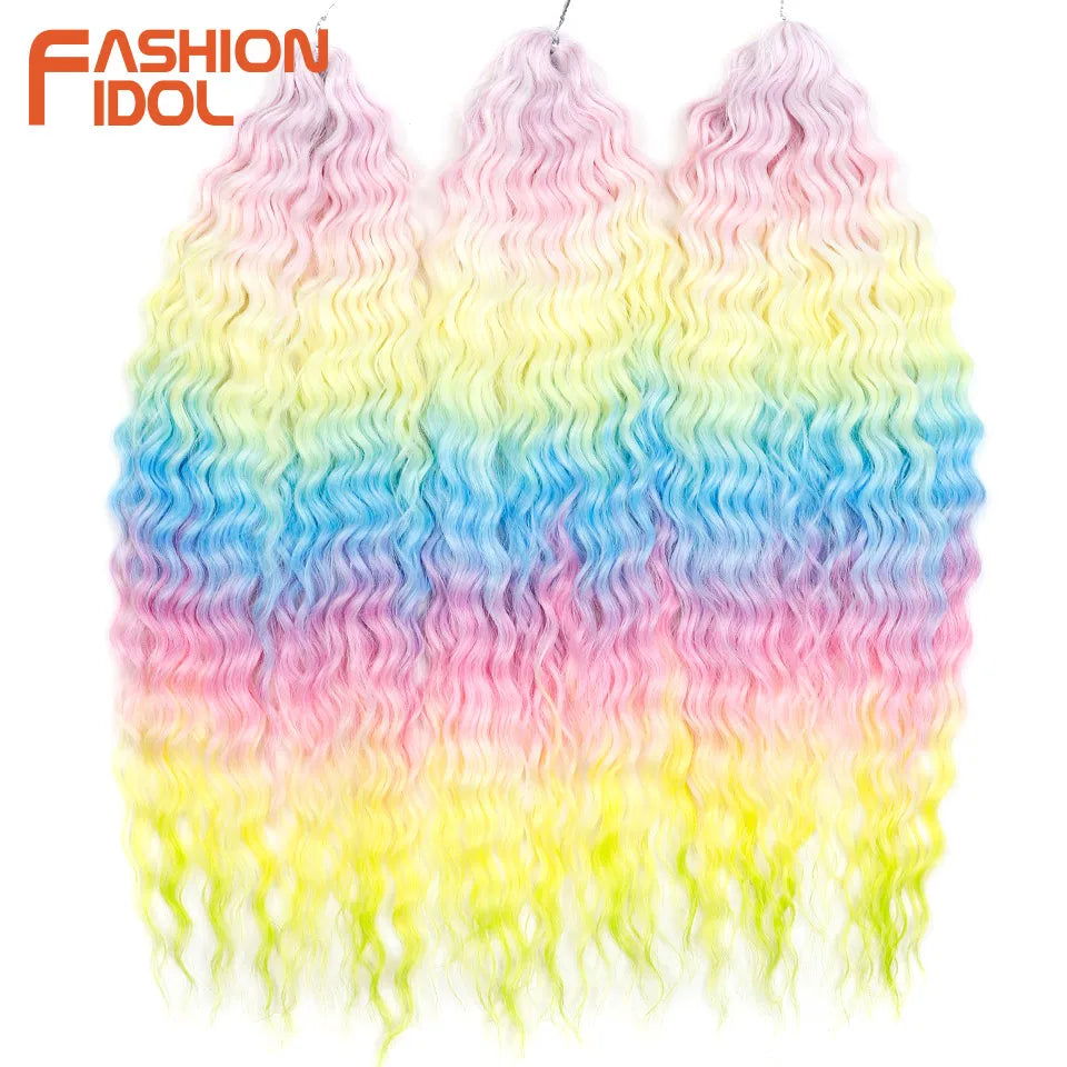 Synthetic Twist Crochet Curly Hair Water Wave Braid Ombre Blonde Brown Deep