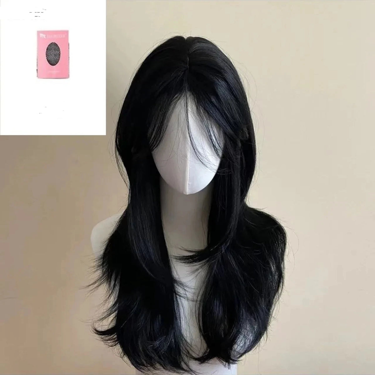 Black Synthetic Headband Wig Body Wavy French Bangs High Quality Simulation Hair