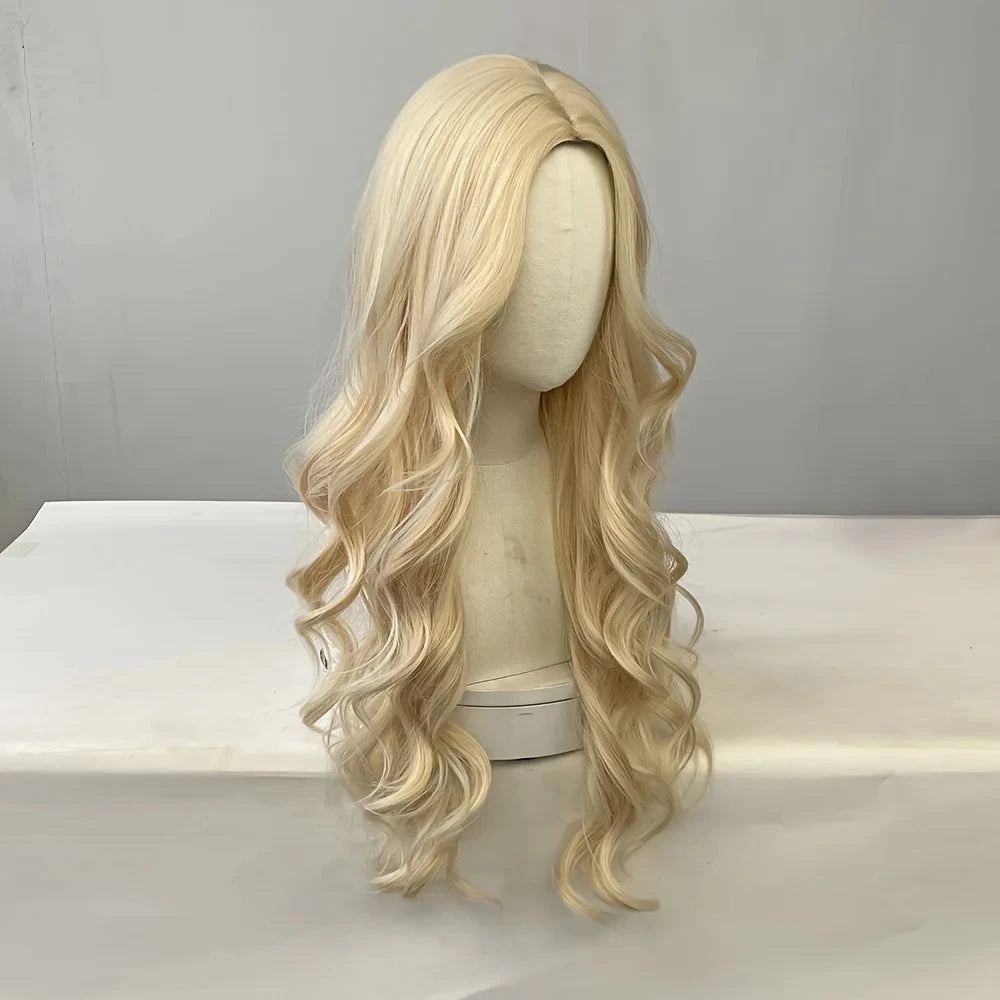 Golden curly synthetic wig for long curly hair for party, Halloween cosplay, high-temperature hair accessory