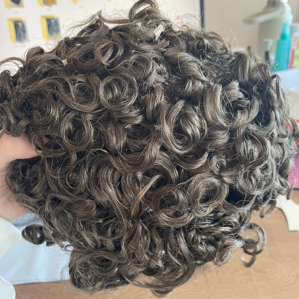 Men's 25mm Curly Ash Blonde Q6 Mesh Swiss Lace Front Toupee, 100%