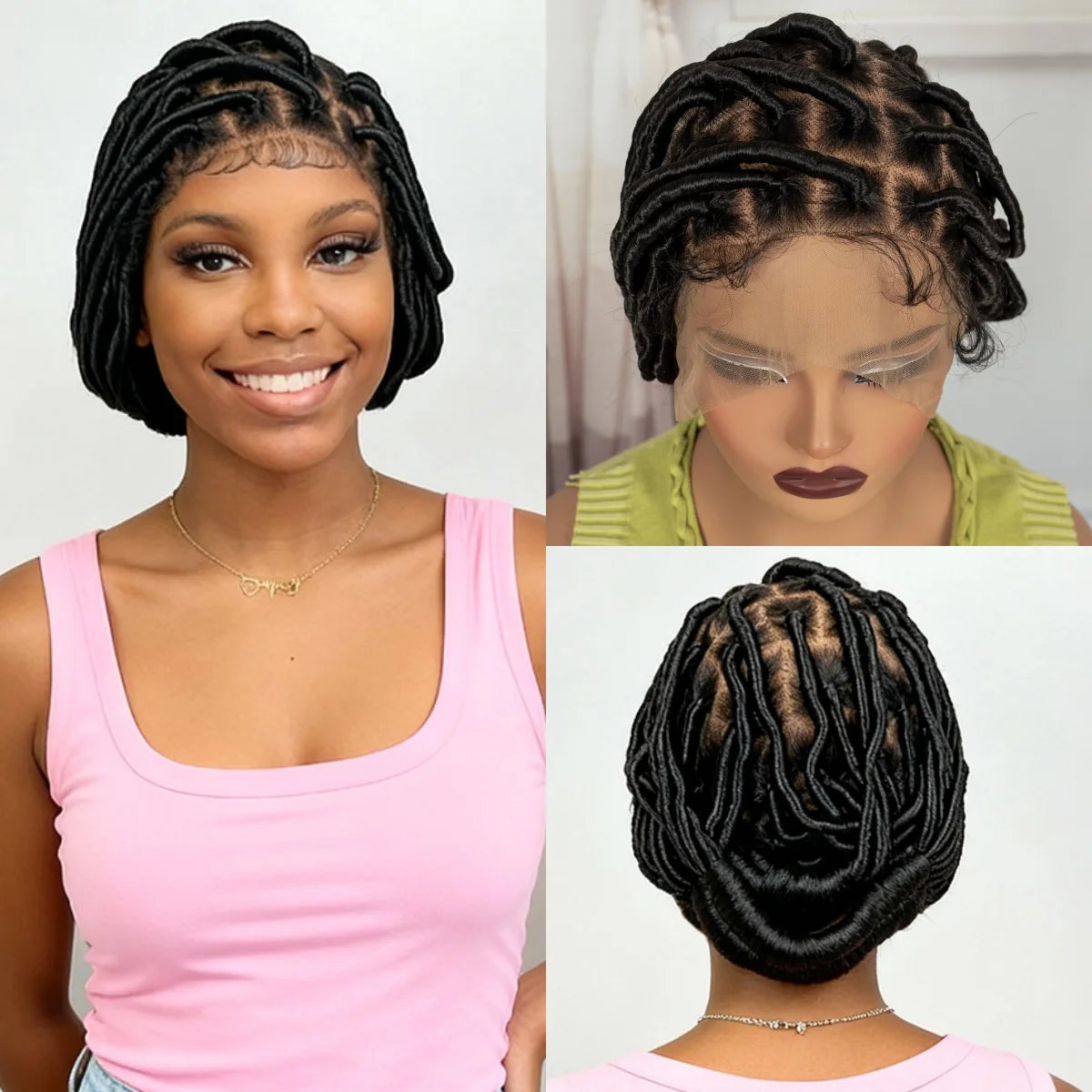 Bantu Braided Wigs Synthetic Full Lace Handmade Cornrow Natural Knotless Braids Baby