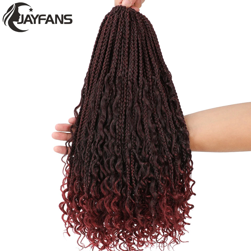 Boho Box Braids Crochet Synthetic Hair Goddess Curly Ends Bohomian