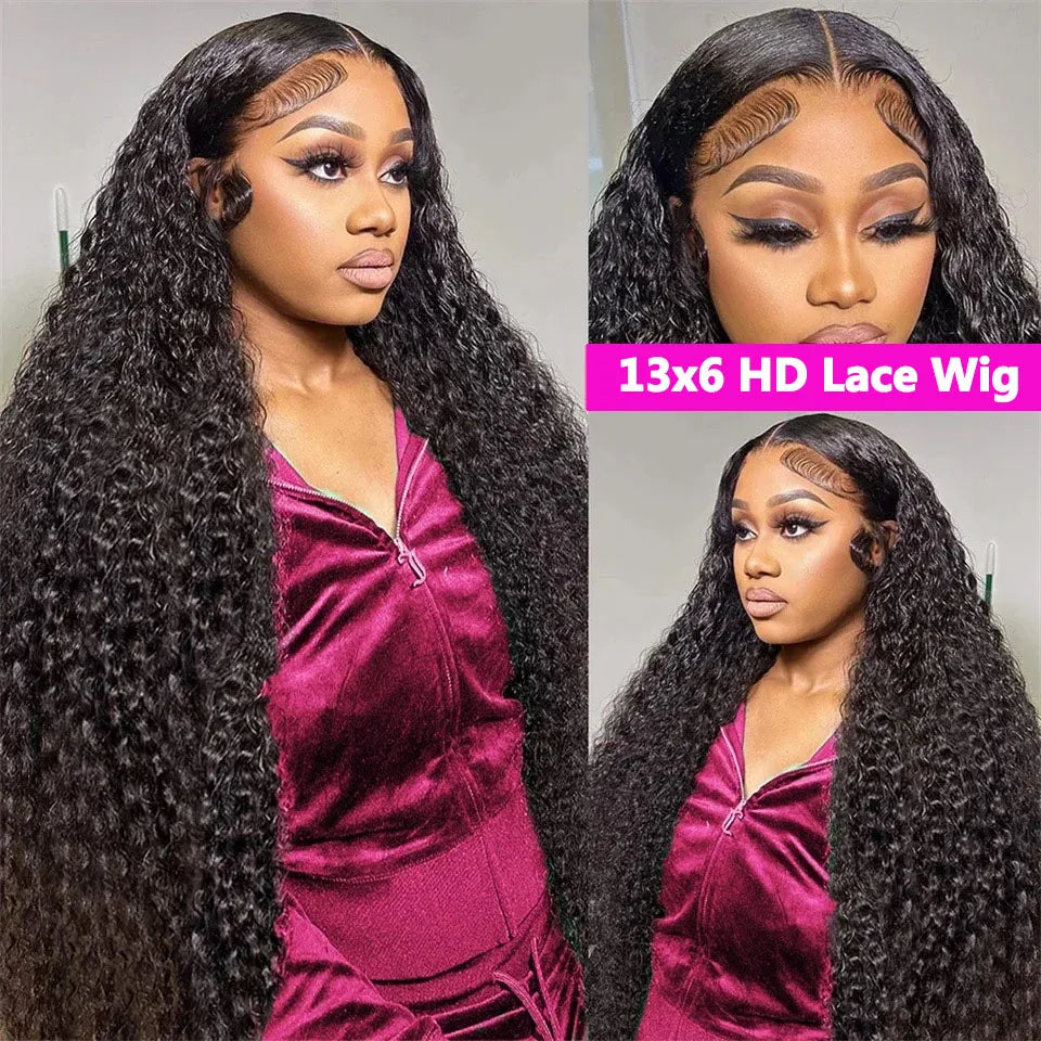 13x6 HD Transparent Lace Front Human Hair Wigs Raw Indian Water Curly