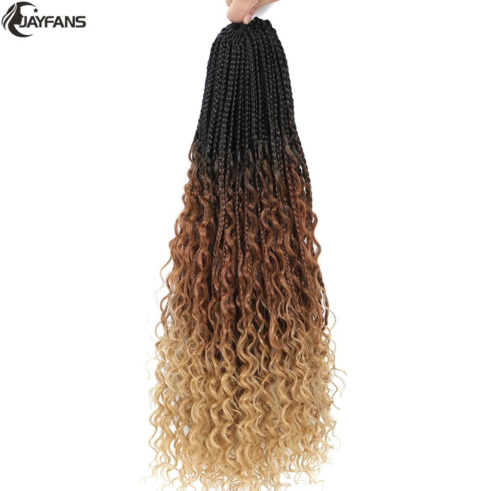 Boho Box Braids Crochet Synthetic Hair Goddess Curly Ends Bohomian