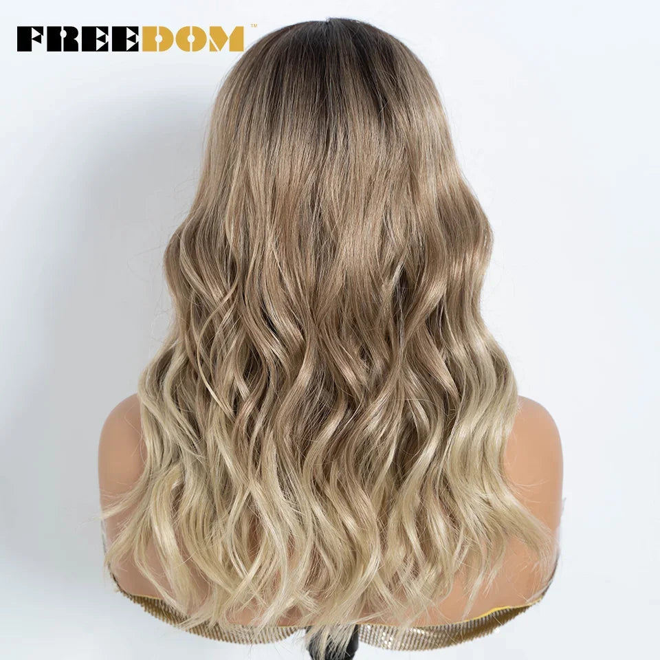 Highlight Synthetic Lace Front Wigs Natural Curly Wavy Ombre Brown Blonde Cosplay