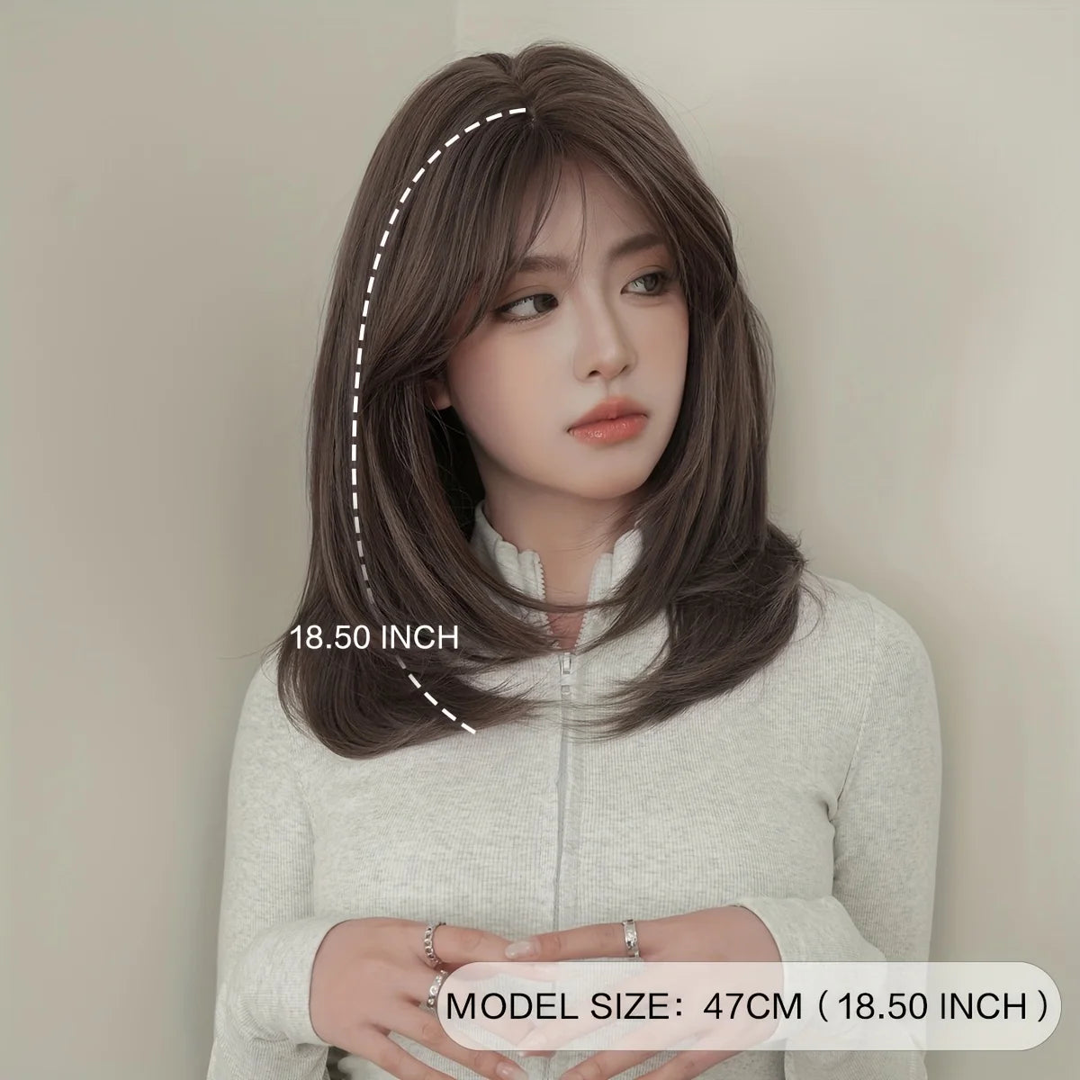 Elegant Wigs Long Straight Gray Purple Curtain Bangs Heat Resistant Synthetic Layered