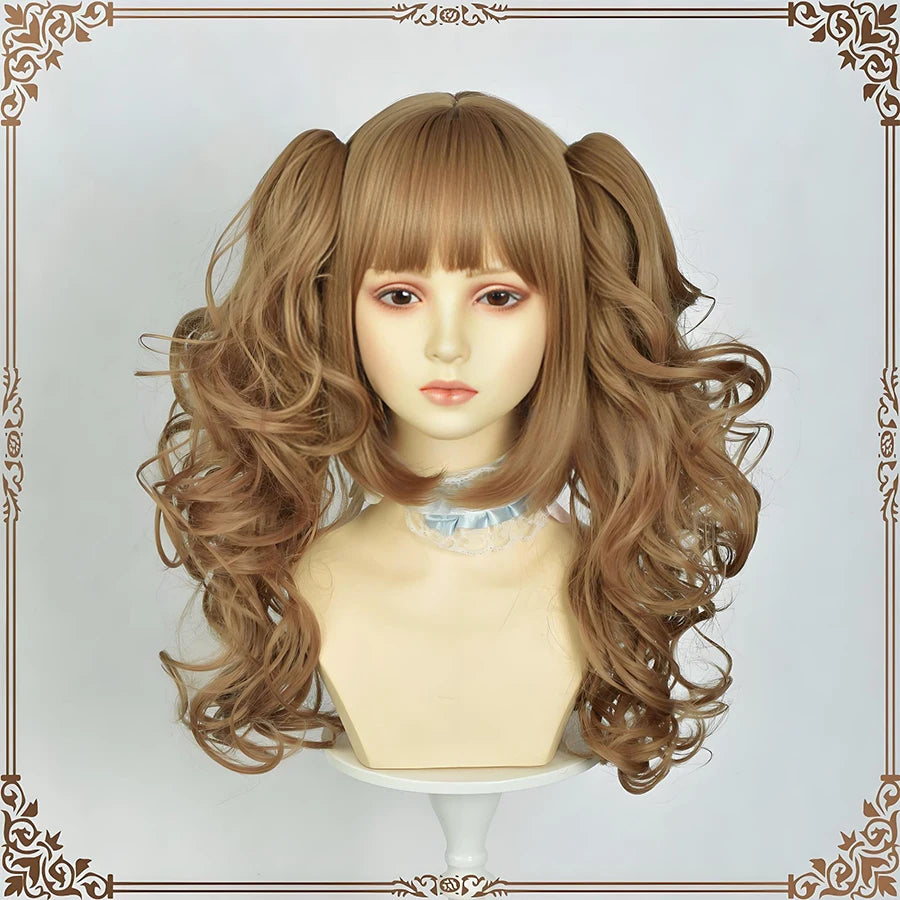 Roman Curly Synthetic Lolita Hair Bangs Golden Anime Wig Oberl Party Cosplay