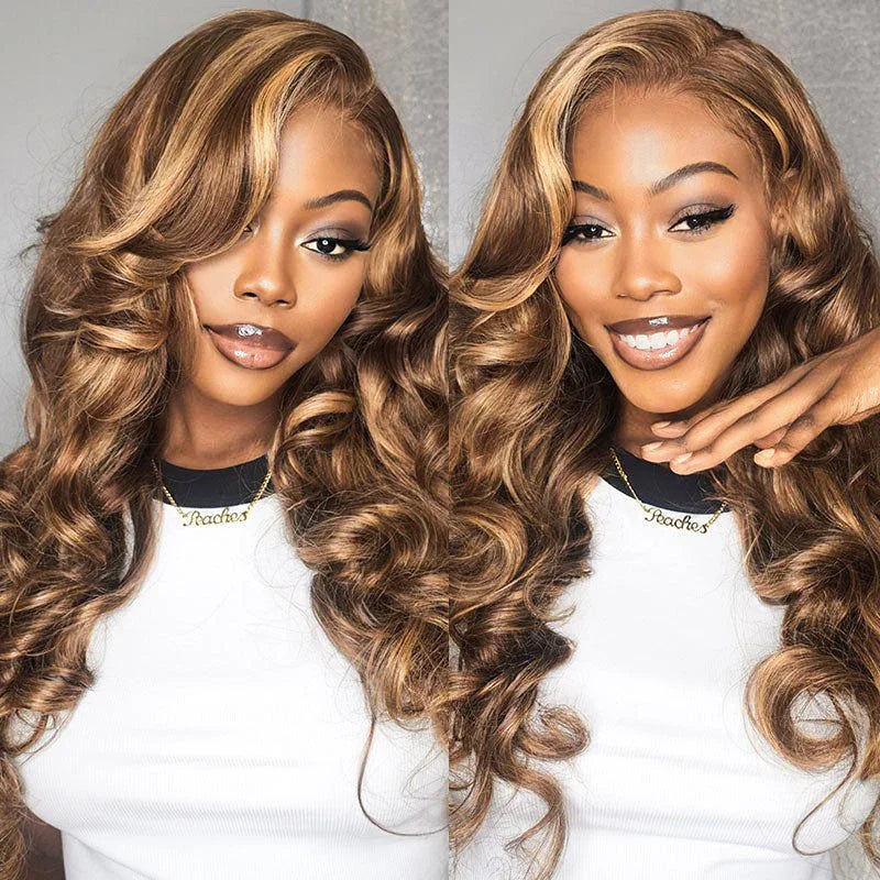 P4/27 Highlight Human Hair Bundles, 4x4 Body Wave Lace Closure Brazilian Remy