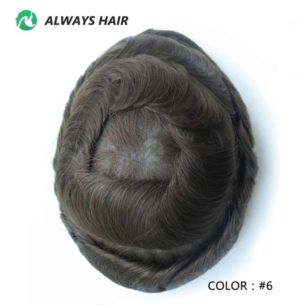 6 Inches Indian Hair Prosthesis Man Human Hair Natural 12-14 Polyskin Gray Human Capillary Prosthesis for Men