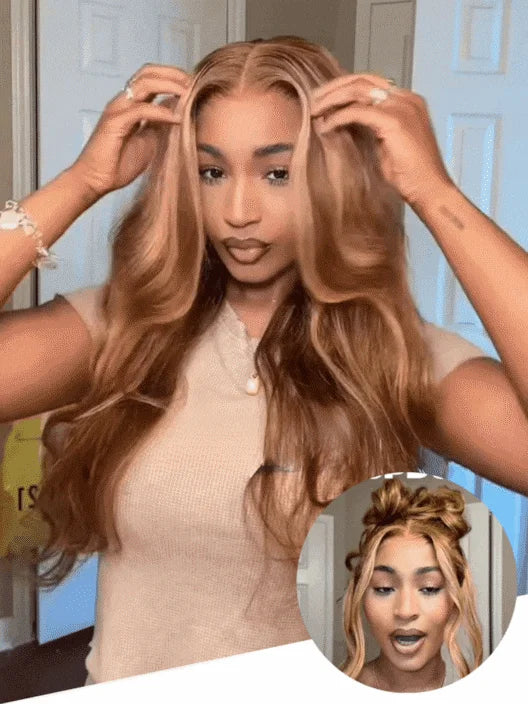13x6 Highlight Ombre Honey Blonde Body Wave Lace Front Wigs Synthetic HD