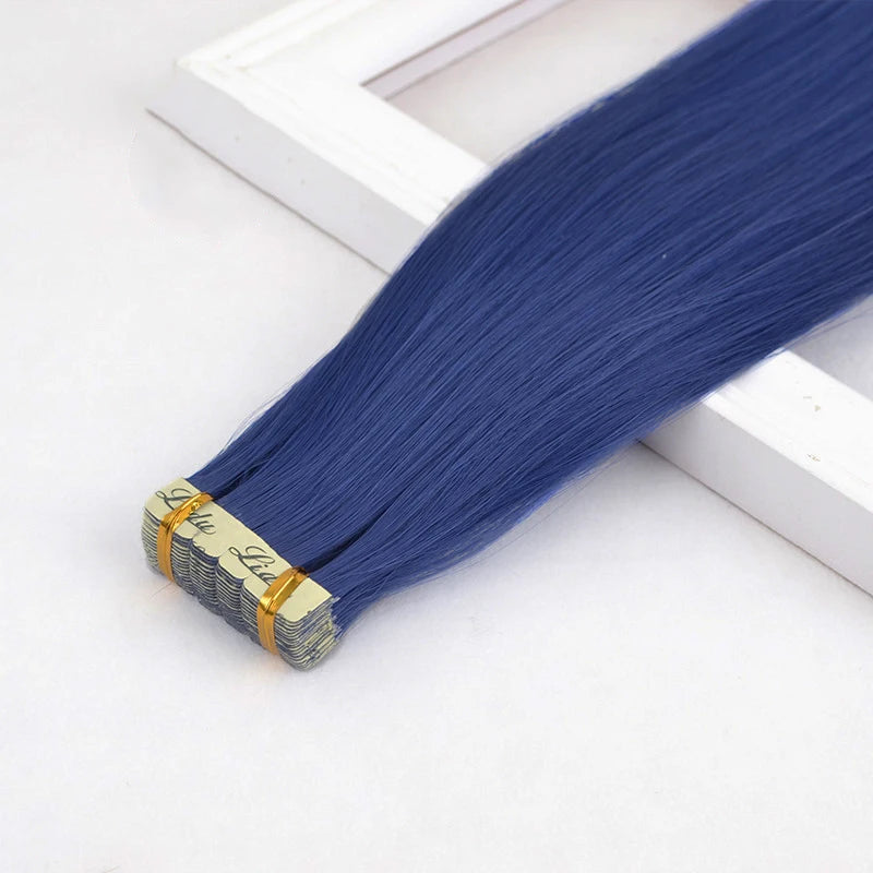 Synthetic Tape in Hair Extensions Straight Mini Ins Invisible Adhesive Colored