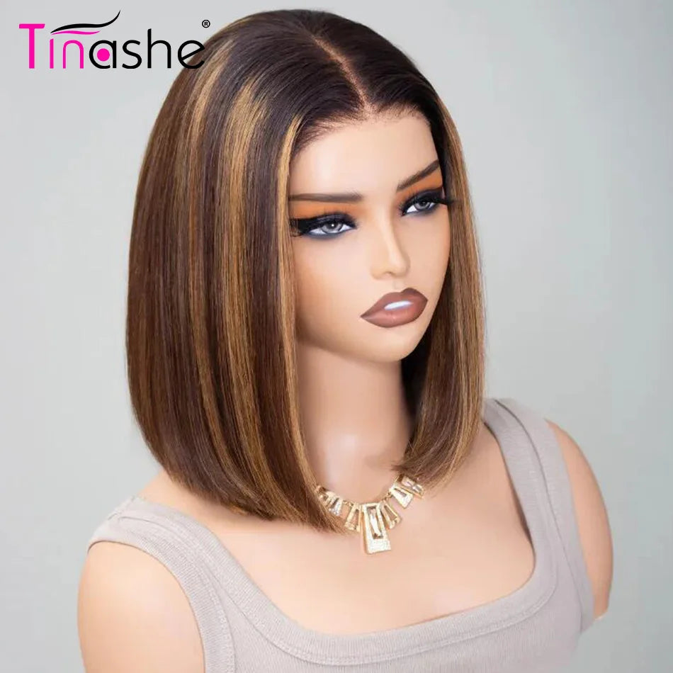 Glueless Highlight Straight Bob Wig 6×5 HD Lace Wig Bleached Knot Short Human Hair Wigs