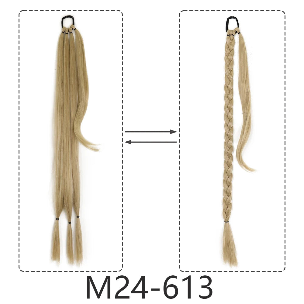 Synthetic Braided Ponytail Extensions Black Natural Hairpiece Long Pony Tail Hair Tie