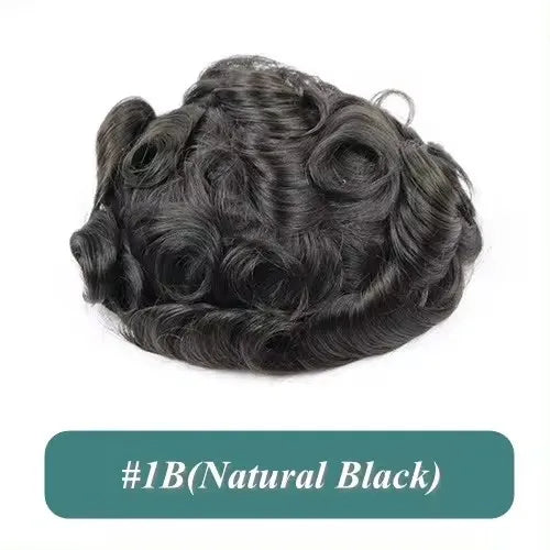 Swiss Lace PU Toupee Black Europe Human Hair Wig 1B40 Replacement System