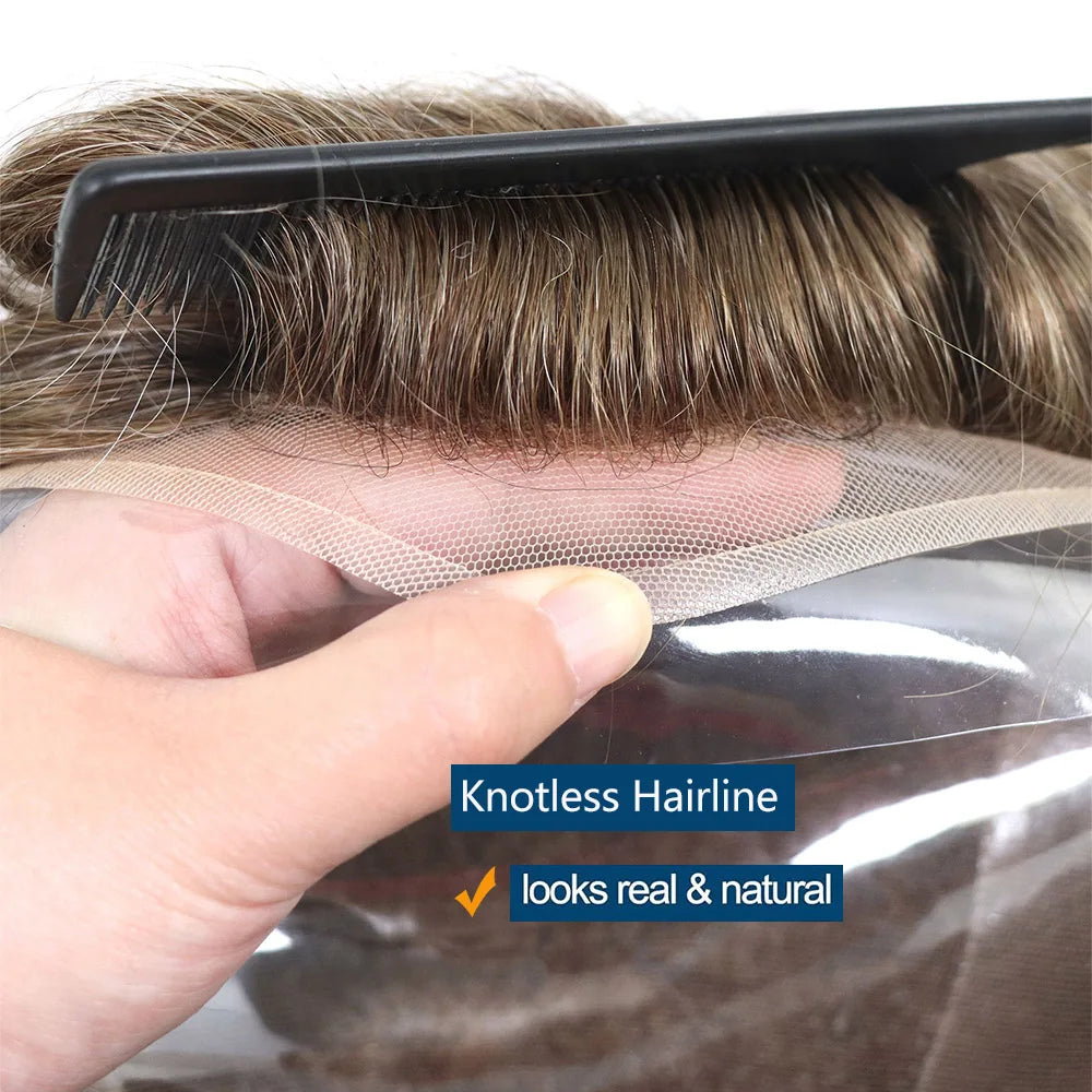 Lace Front & PU Toupee Natural Hairline Hair Prosthesis Human Replacement System