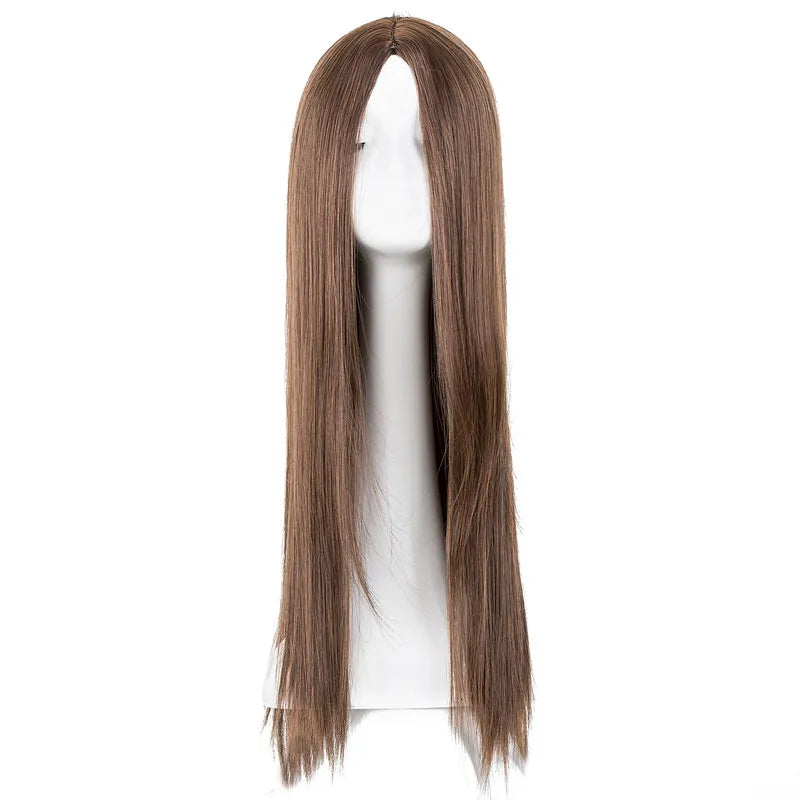 Brown Wig Synthetic Heat Resistant Fiber Long Straight Hair Salon Middle Part