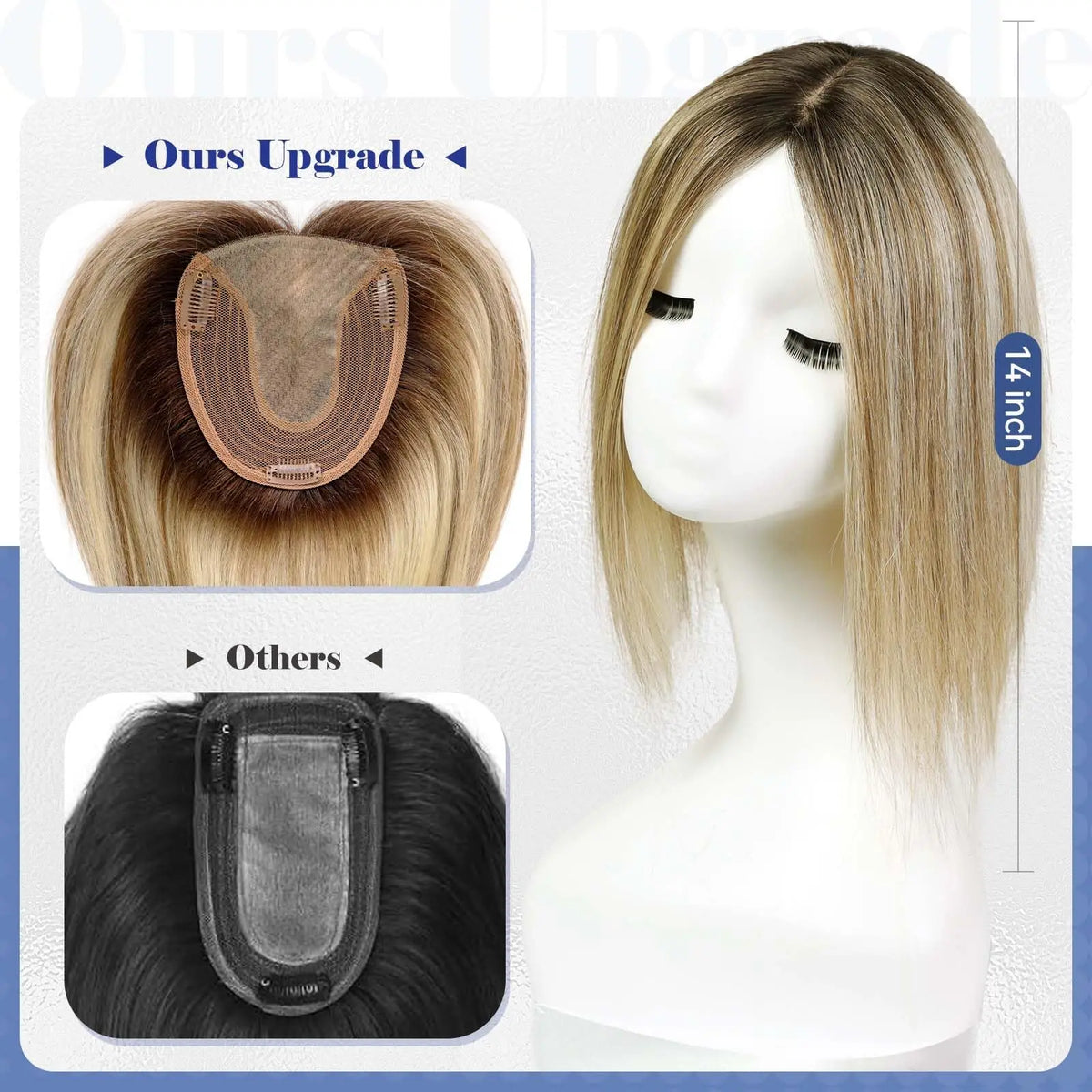 Brown Mixed Blonde Remy Human Hair Toppers Silk Base Clips in Straight