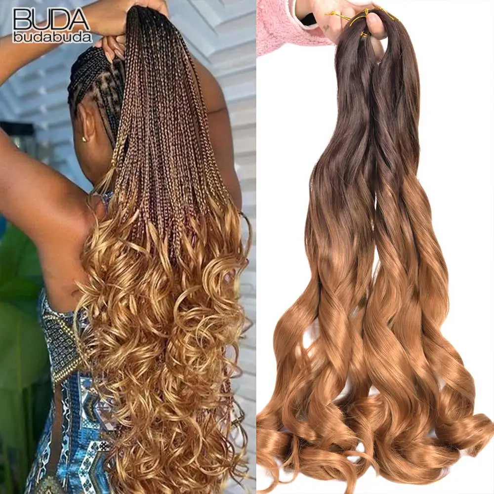 French Curls Braiding Hair Extensions - Synthetic Loose Wave Spiral Curl, High Temperature, Ombre Pre-Stretched