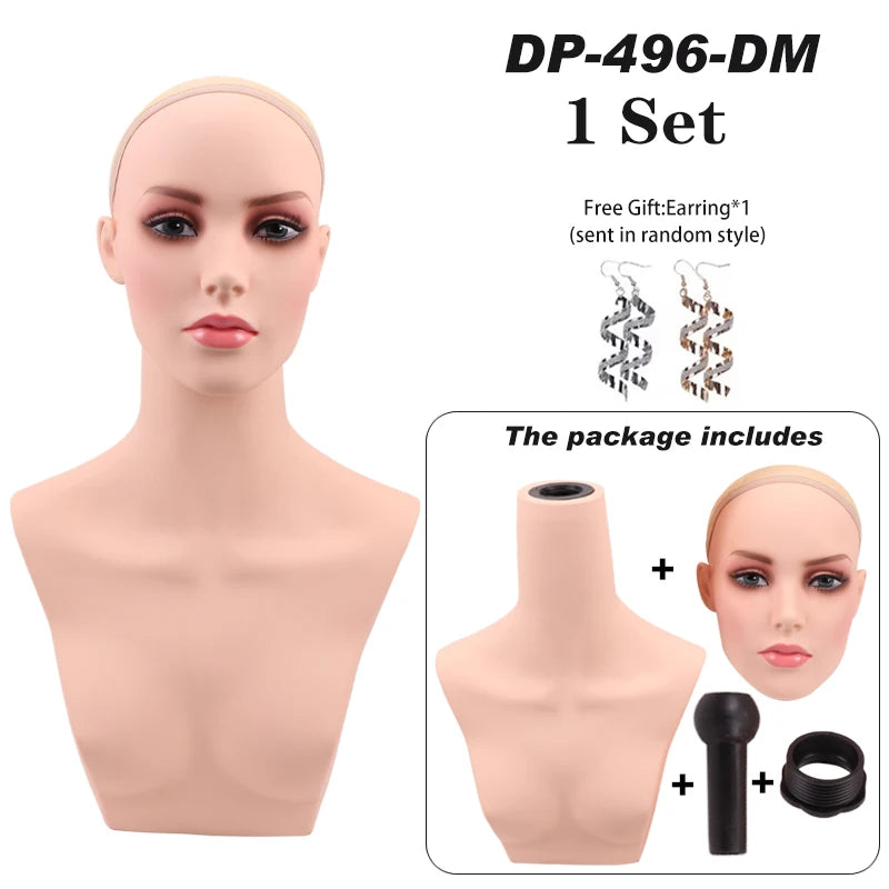 Realistic Mannequin With Detachable Head Glam Makeup Mannequin Head To Put Wigs Dummy Head For Wigs,Earrings, Necklaces Display