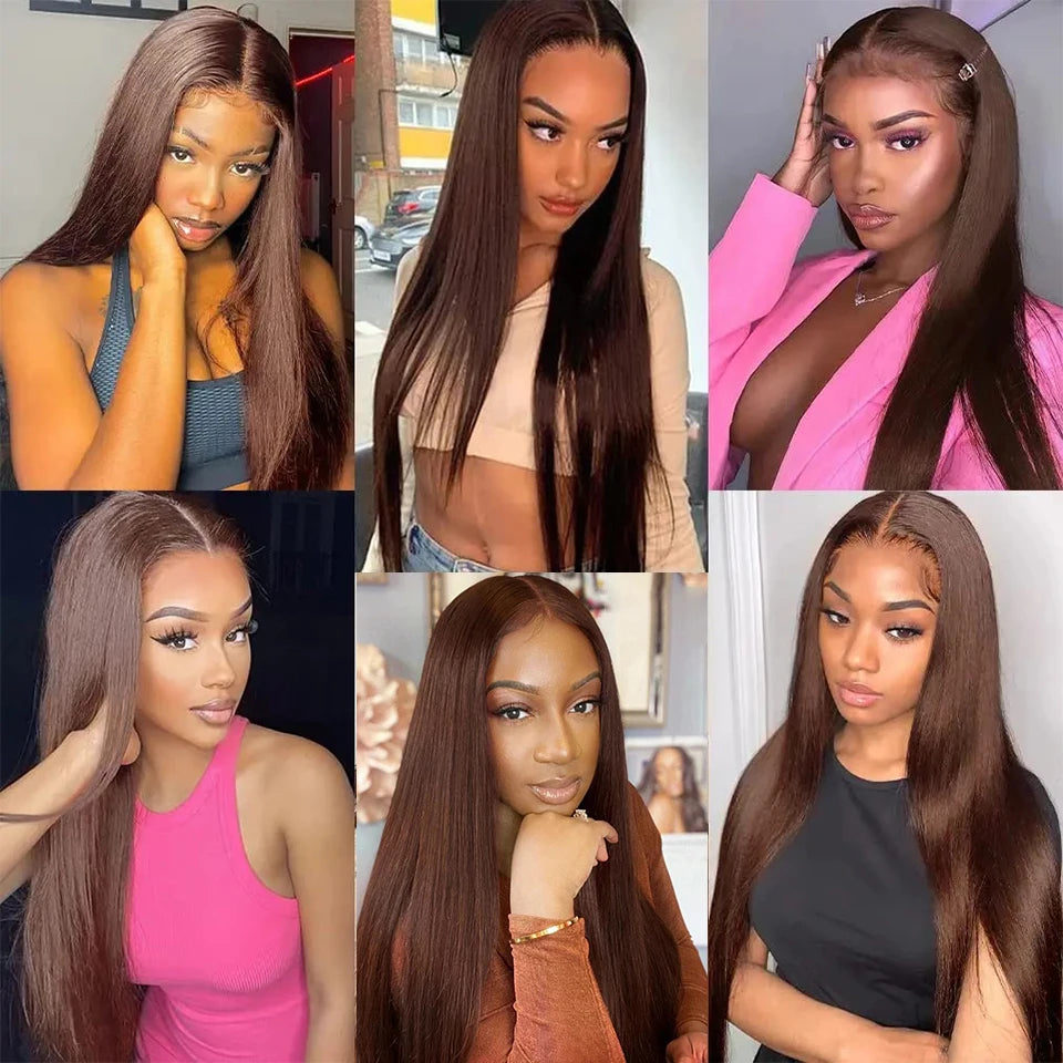 Chocolate Brown 2/3/4 Human Hair Bundles Closure Kim K, 2x6 Straight Body