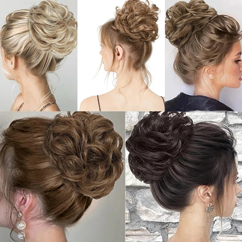 Synthetic Messy Bun Chignon Donut Hair Piece - Blonde Brown, Elastic Scrunchie Bun Pad