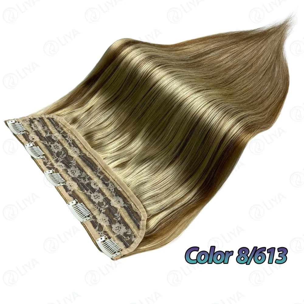 Light Brown Bone Straight Clip in Hair Extensions Full Head One-piece Human