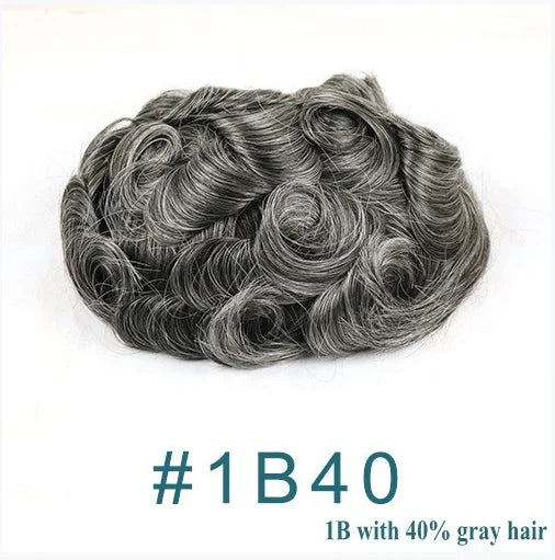 Swiss Lace PU Toupee Black Europe Human Hair Wig 1B40 Replacement System