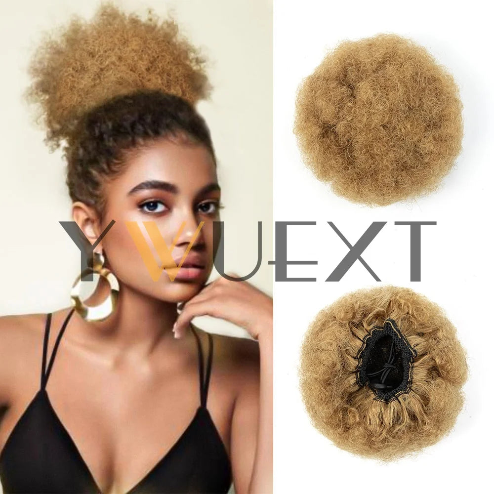 Afro Puff Ponytail 4-6 Human Hair Extensions Clip On Kinky Drawstring Curly