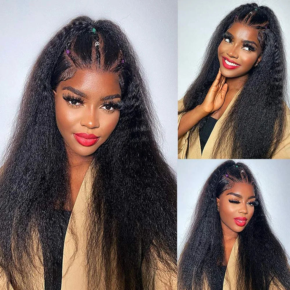 Kinky Straight 360 Full Lace Glueless Human Hair Wig with Drawstring, Invisi-Strap