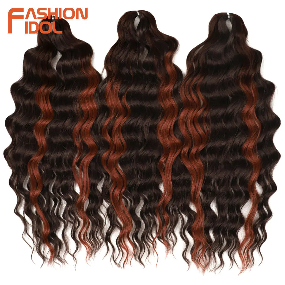 Loose Deep Wave Synthetic Braiding Hair Extensions - 24 Inch Water Wave, Ombre Blonde Twist Crochet