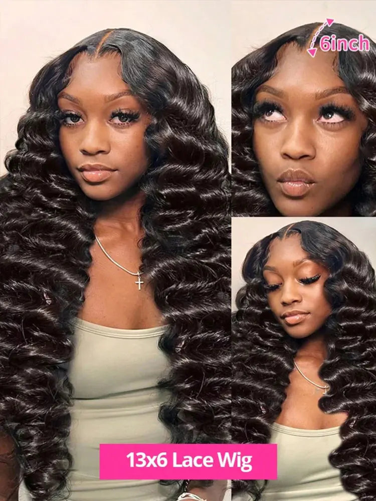 250% Density Deep Wave, 13x6 HD Lace Front Human Hair Wig Gluless