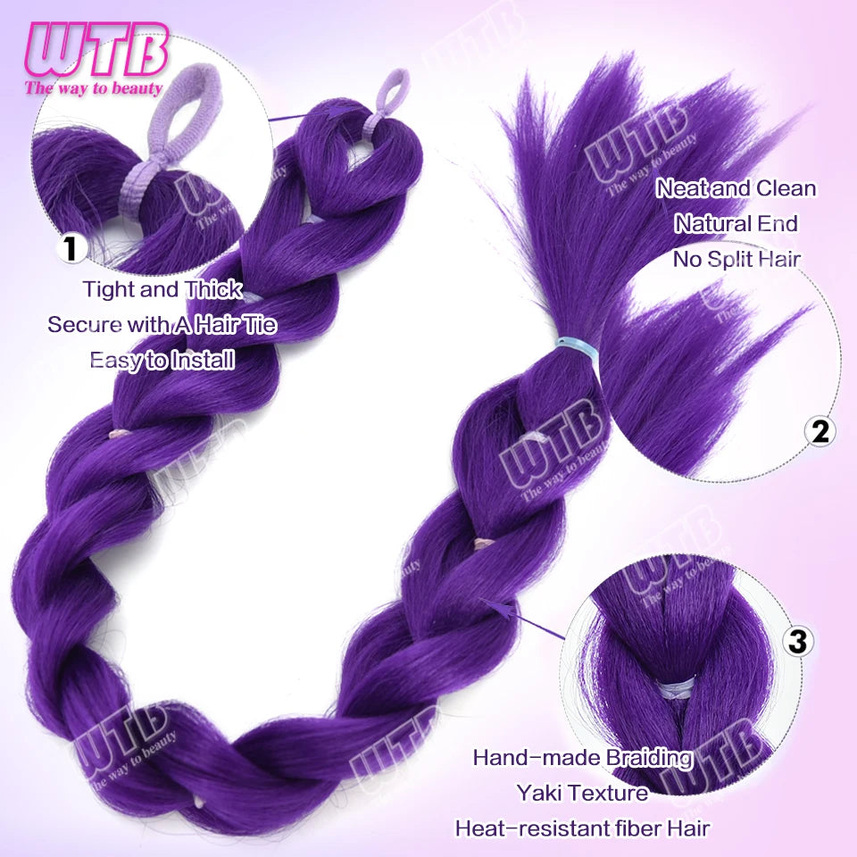 Purple Braids Ponytail Rubber Band Pre Braiding Hair Synthetic Extensions Halloween Costume