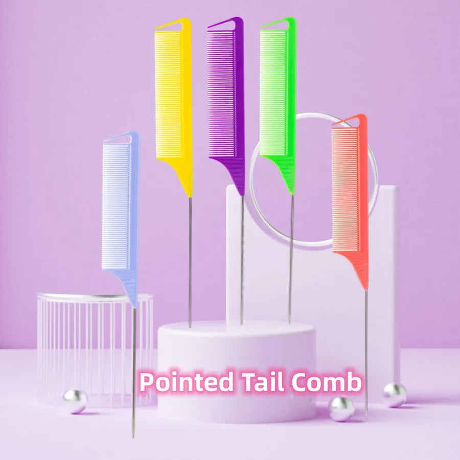 Professional Candy Color Pointy Tail Combs for Wig Parting, Braiding and Hair Dye, 5/12 Pcs