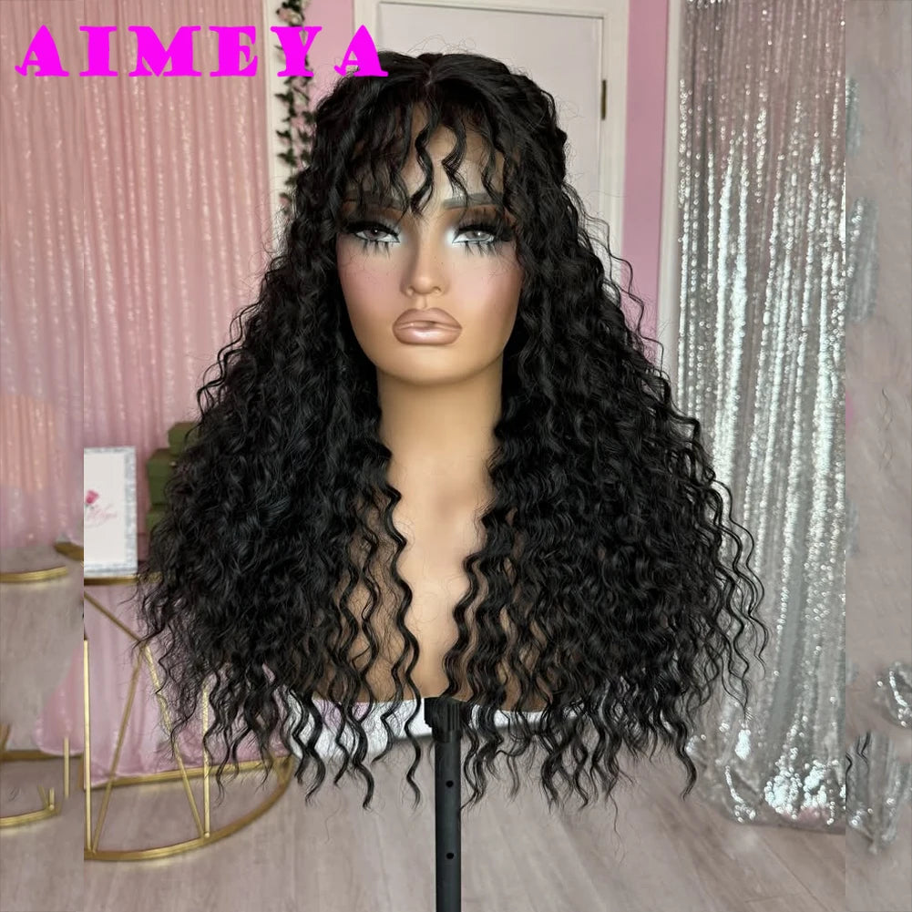 Black Long Curly Synthetic Lace Front Wig 13x4 Glueless Natural Hairline Synthetic Hair Wig Cosplay