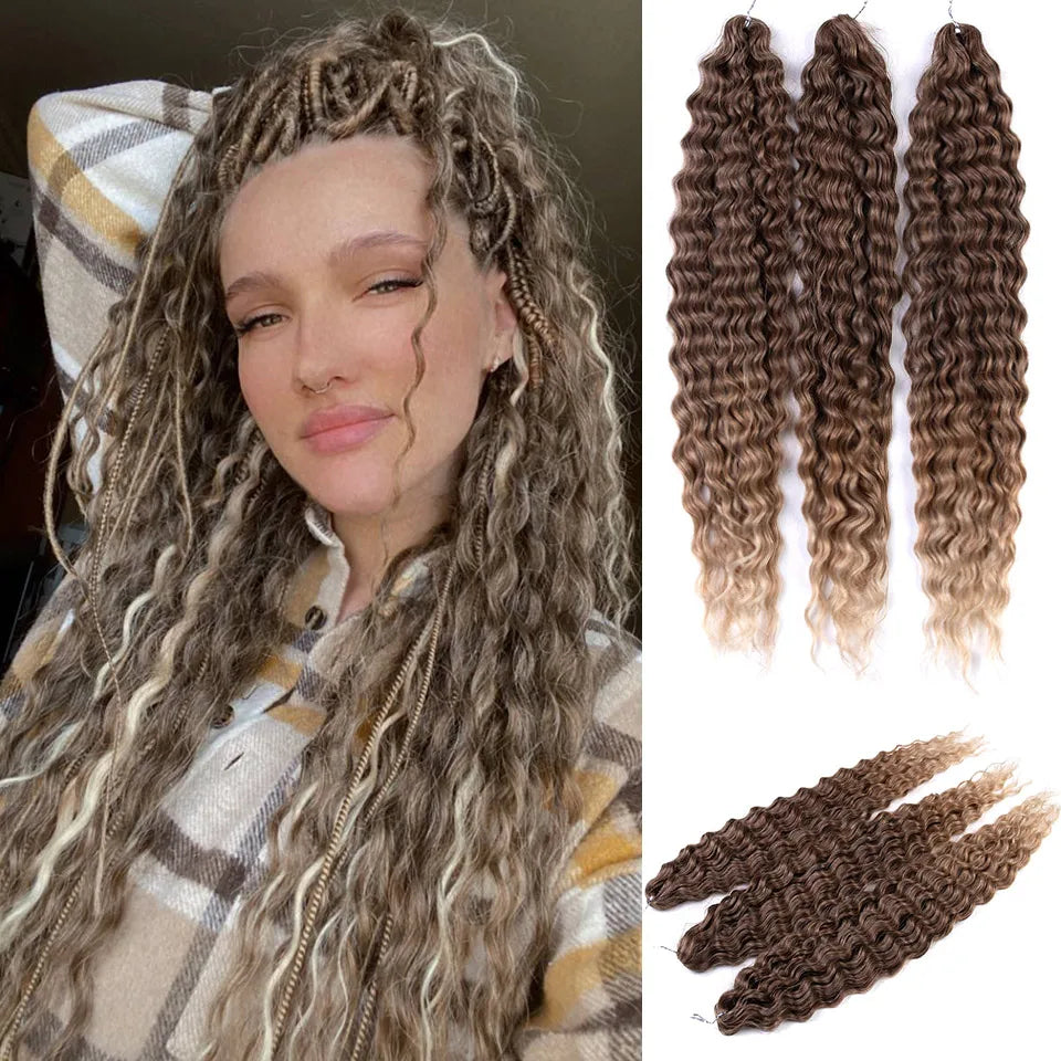 Synthetic Twist Crochet Curly Hair Water Wave Braid Ombre Blonde Brown Deep