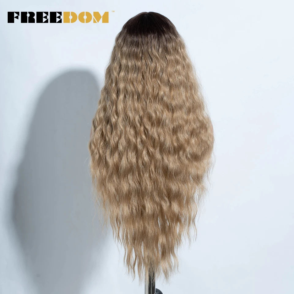 Curly Synthetic Lace Front Wigs Soft Wavy Ombre Blonde Ginger Highlight Cosplay