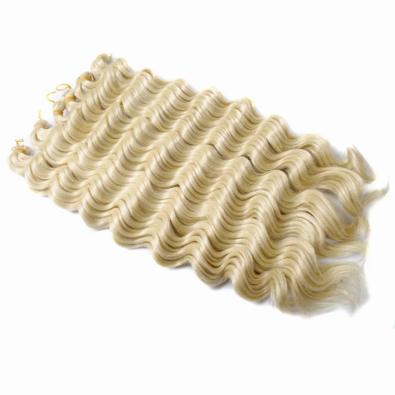 20“Deep Curly Synthetic Hair Deep Wave Bulk Crochet Braid Black Ombre Blue