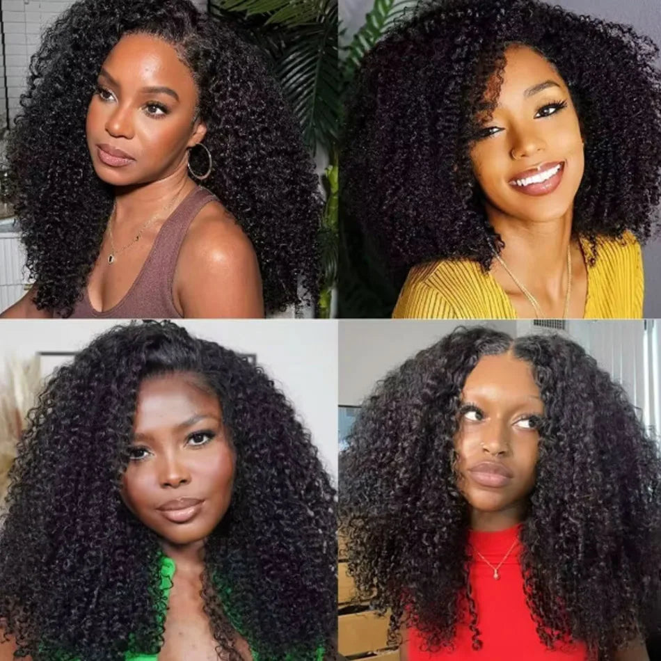 32Inch Curly V Part Wig Human Hair Brazilian Virgin Upgrade Drawstring Glueless