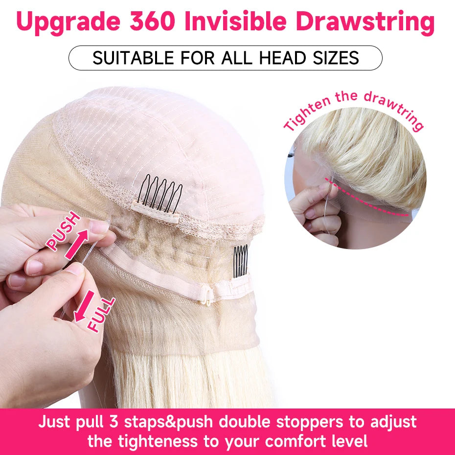 Invisible Drawstring 613 Blonde, 13x4 Body Wave Lace Front Wig Preplucked Brazilian
