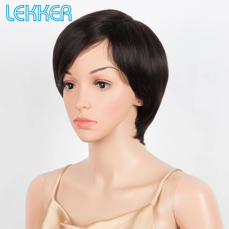 100% Human Hair Wigs Black Short Pixie Cut Brazilian Remy Full Machine