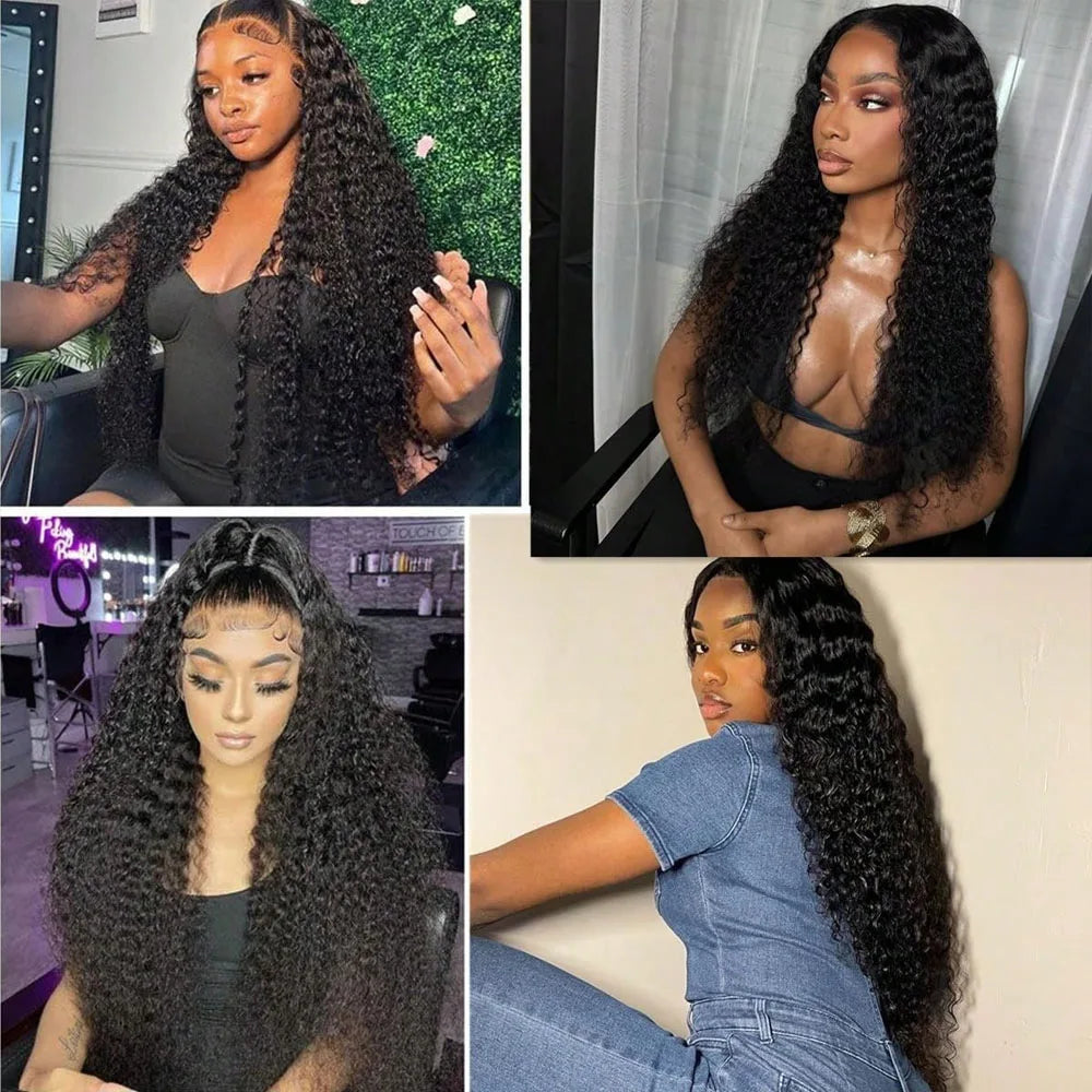 13x4 Deep Wave Human Wig Transparent Lace Front Pre Plucked Brazilian Hair