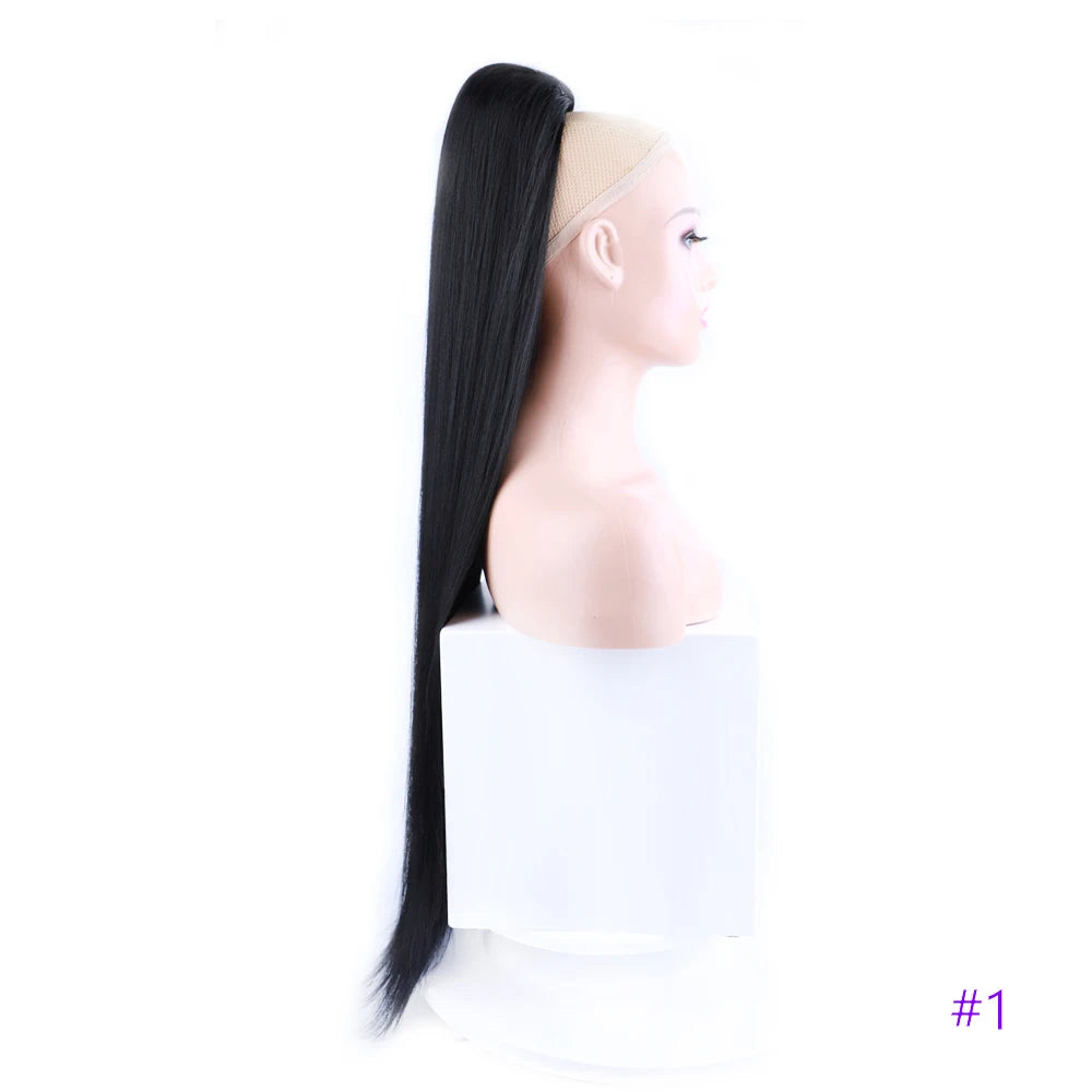 30 Inch Long Straight Ponytail Synthetic Drawstring Ponytail Chip-In Hair Extension Straight Pony Tail Fake Hairpiece
