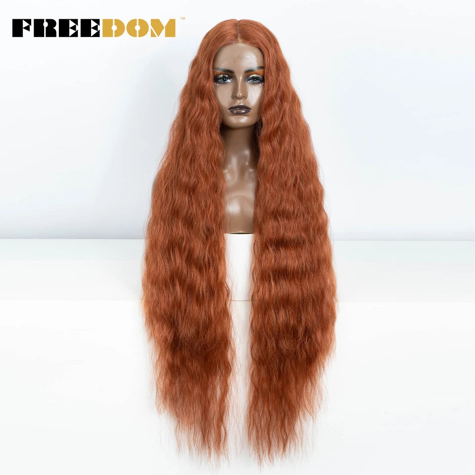 Synthetic Lace Frontal Wig Long Curly Ombre Brown Highlight Ginger White Pink
