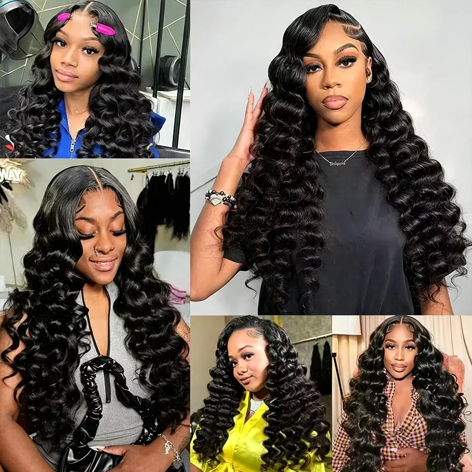 Top Loose Deep Wave Bundles Closure Frontal HD Transparent Lace Virgin Raw