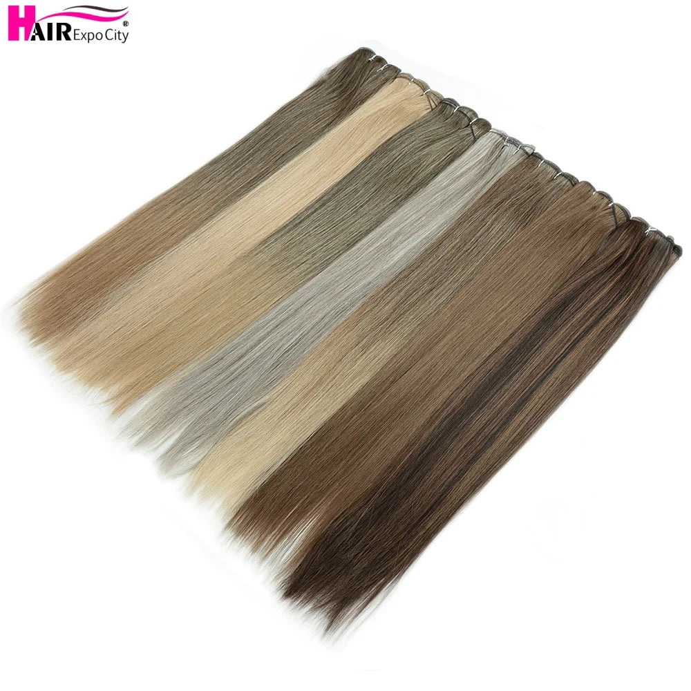 Bone Straight Synthetic Hair Bundles Ombre Blonde Weft Super Long Weave Extensions