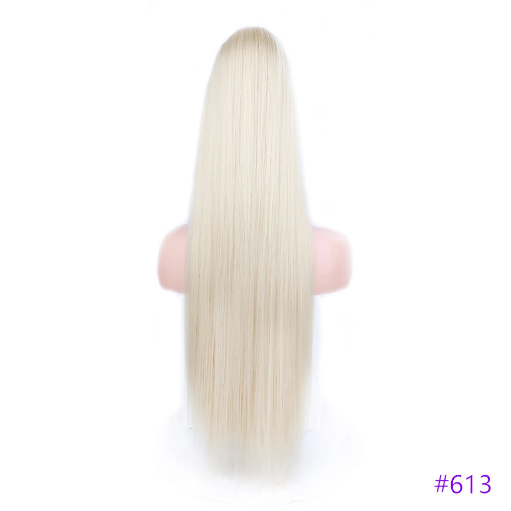 30 Inch Long Straight Ponytail Synthetic Drawstring Ponytail Chip-In Hair Extension Straight Pony Tail Fake Hairpiece