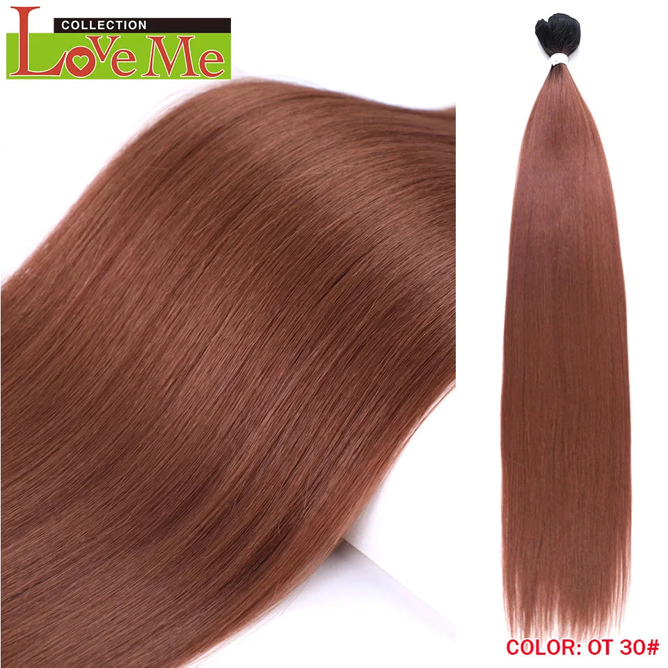Yaki Straight Hair Extensions Salon Synthetic Bundles Temperature Fiber Ombre Blonde Fake