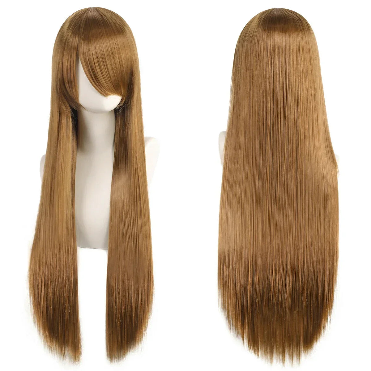 80cm Long Straight Synthetic Cosplay Wig with Bangs, White Green Silver Pink, Heat Resistant