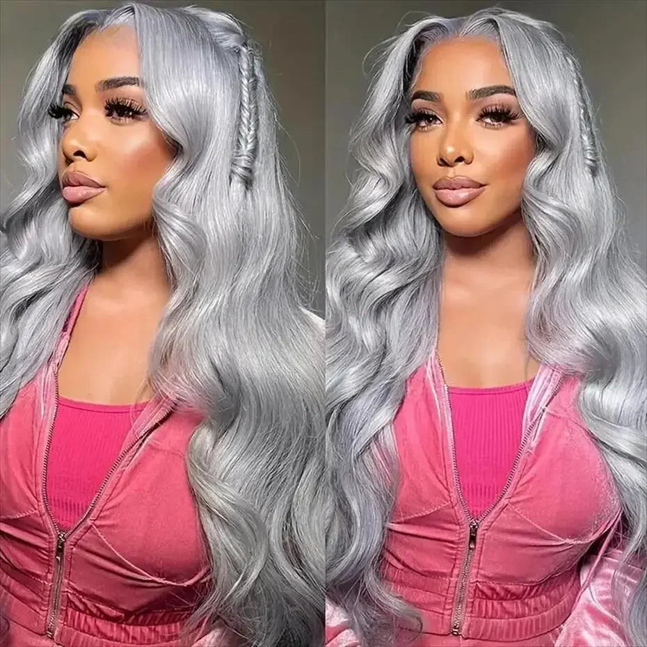 13x4 Gray Body Wave Lace Front Wig Brazilian Transparent Frontal Silver Grey