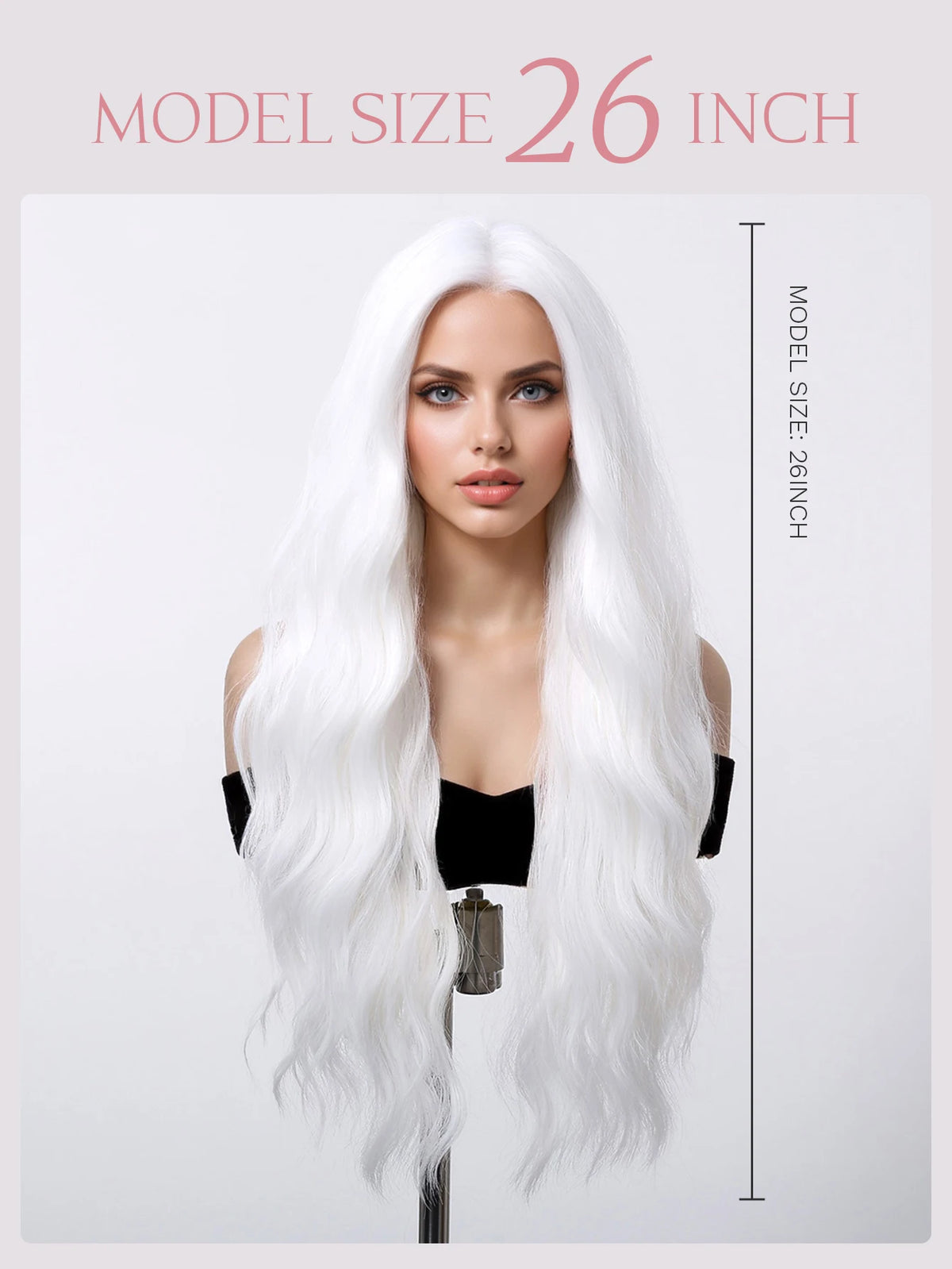 Long Curly Silver White Synthetic Wavy Wig Medium Part Water Wave Daily